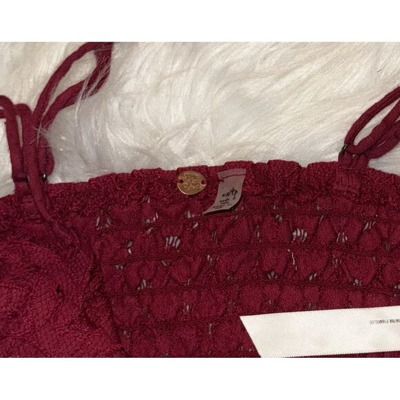 FP ONE Free People Adella Longline Bralette Bra Lace Boho Womens XS XSmall Red - Picture 5 of 5